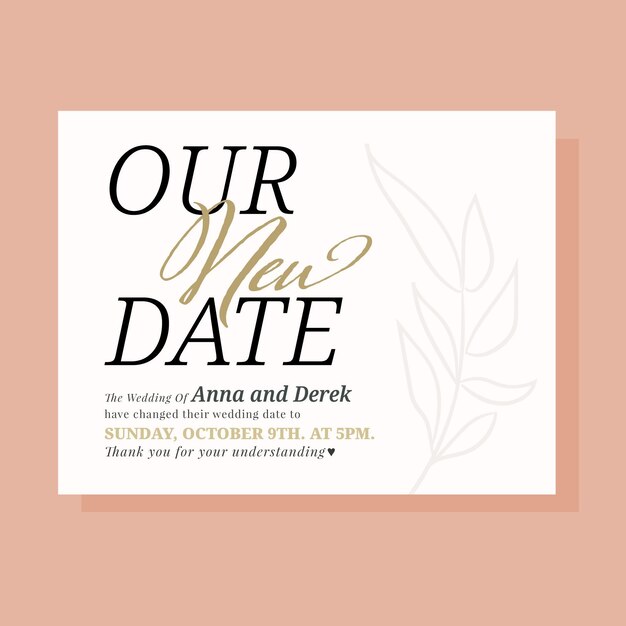 Invitación de boda tipográfica pospuesta