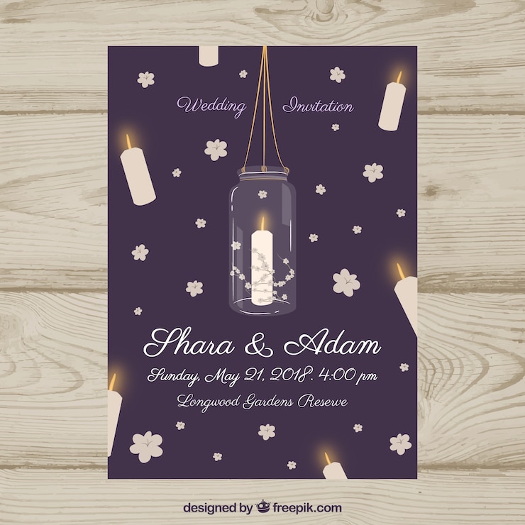 Vector gratuito invitación de boda con velas en estilo plano