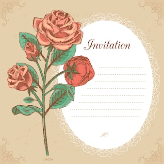 Invitación de boda vintage, ahorre la fecha o tarjeta de agradecimiento con rosa roja