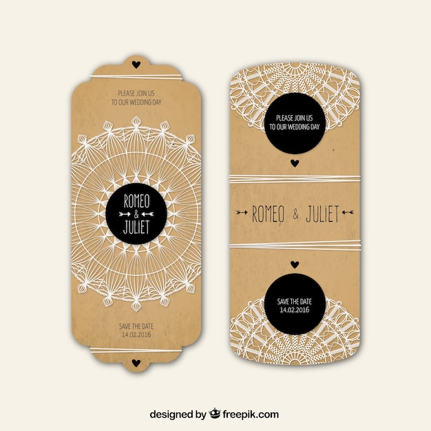 Invitación de boda vintage con ornamentos de encaje