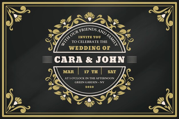 Invitación de boda vintage en pizarra