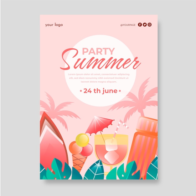 Vector gratuito invitación de cartel de fiesta de verano degradado