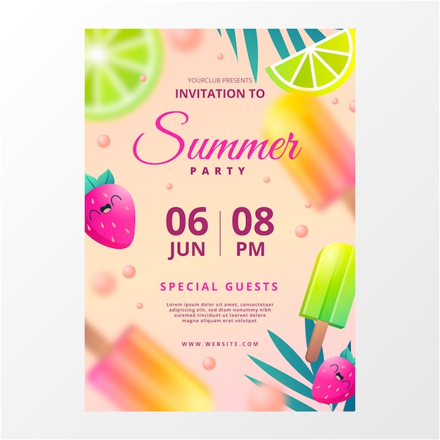 Invitación de cartel de fiesta de verano degradado