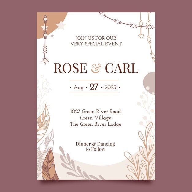 Invitación de celebración de boda boho
