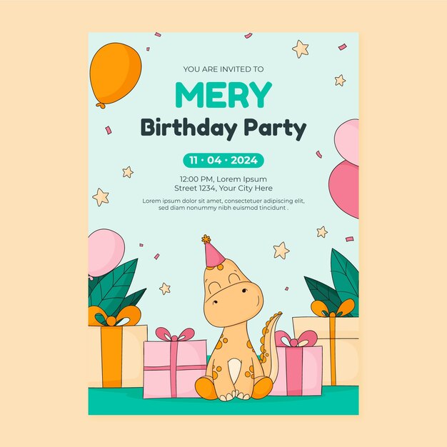 Invitación de celebración de cumpleaños dibujada a mano