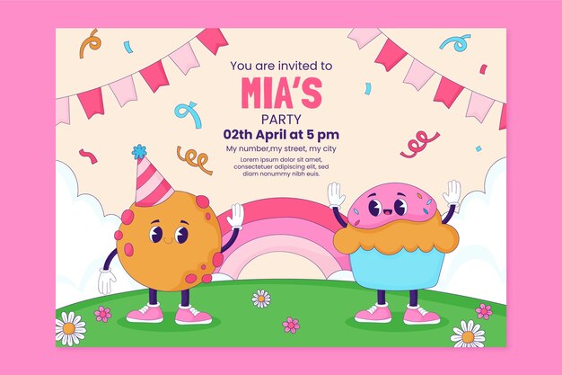 Invitación de celebración de cumpleaños dibujada a mano