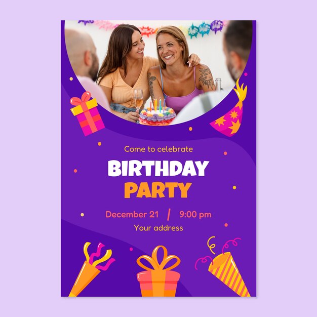 Invitación de celebración de cumpleaños de diseño plano