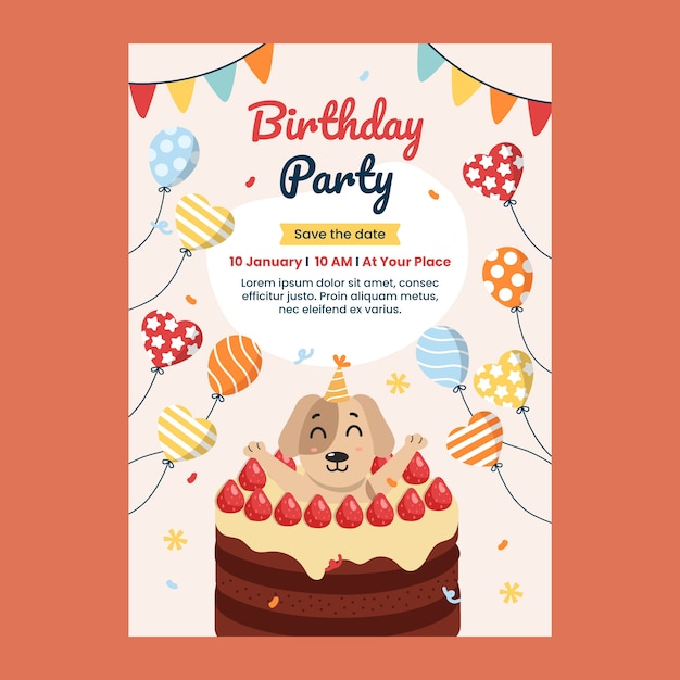 Invitación de celebración de cumpleaños de diseño plano