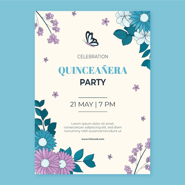 Vector gratuito invitación de celebración de quinceañera dibujada a mano