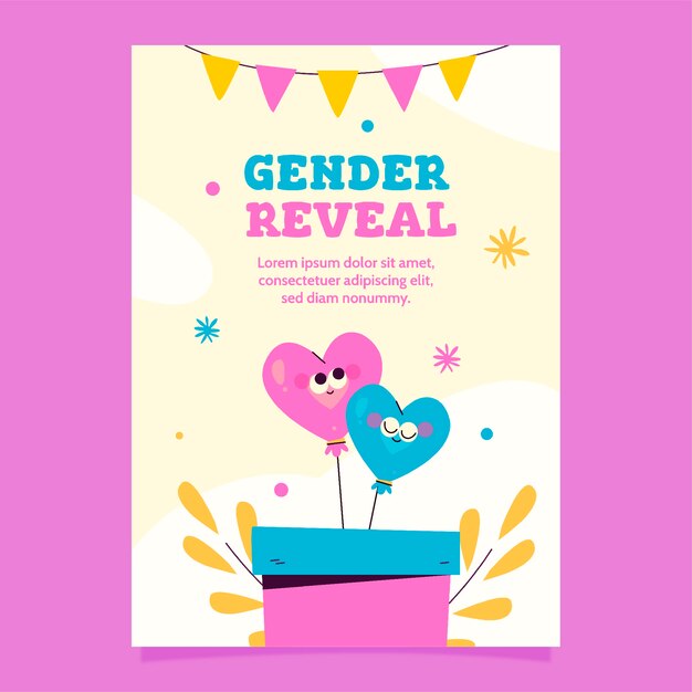Invitación a la celebración de la revelación de género de diseño plano