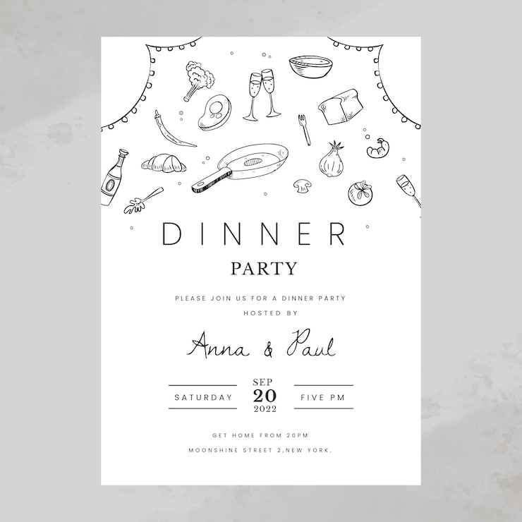 Vector gratuito invitación cena plana dibujada a mano