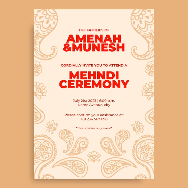 Vector gratuito invitación de ceremonia mehndi moderna