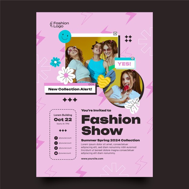 Invitación a la colección de moda de diseño plano.