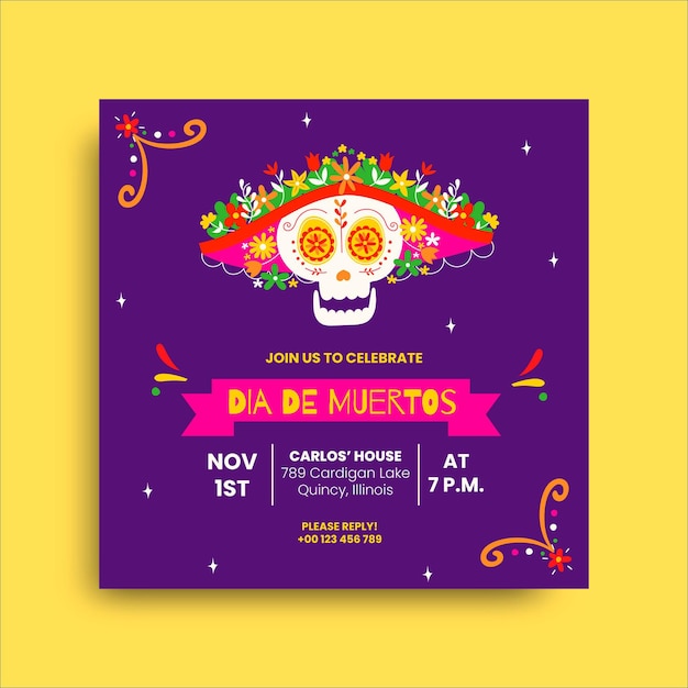 Invitación colorida de la catrina dia de muertos