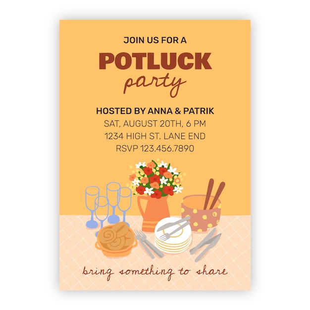 Invitación comida compartida dibujada a mano