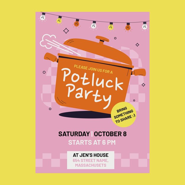 Invitación de comida compartida de diseño plano