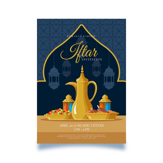 Invitación creativa de diseño plano iftar