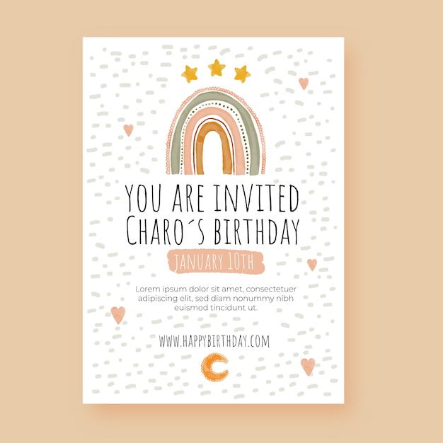 Vector gratuito invitación de cumpleaños de acuarela boho