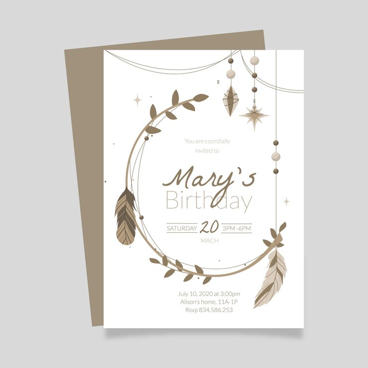 Vector gratuito invitación de cumpleaños boho dibujada a mano