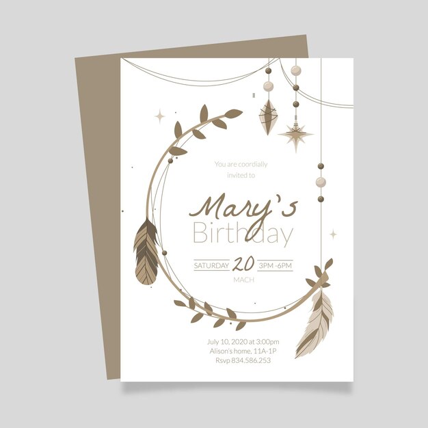 Invitación de cumpleaños boho dibujada a mano