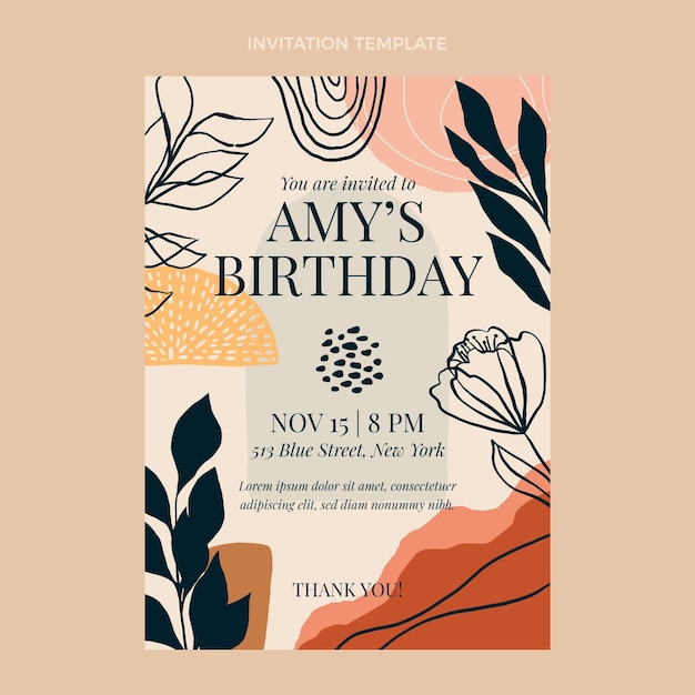 Vector gratuito invitación de cumpleaños boho dibujada a mano