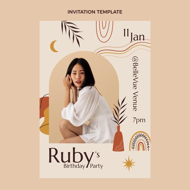 Invitación de cumpleaños boho dibujada a mano