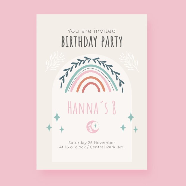 Invitación de cumpleaños boho dibujada a mano