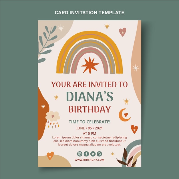 Vector gratuito invitación de cumpleaños boho dibujada a mano