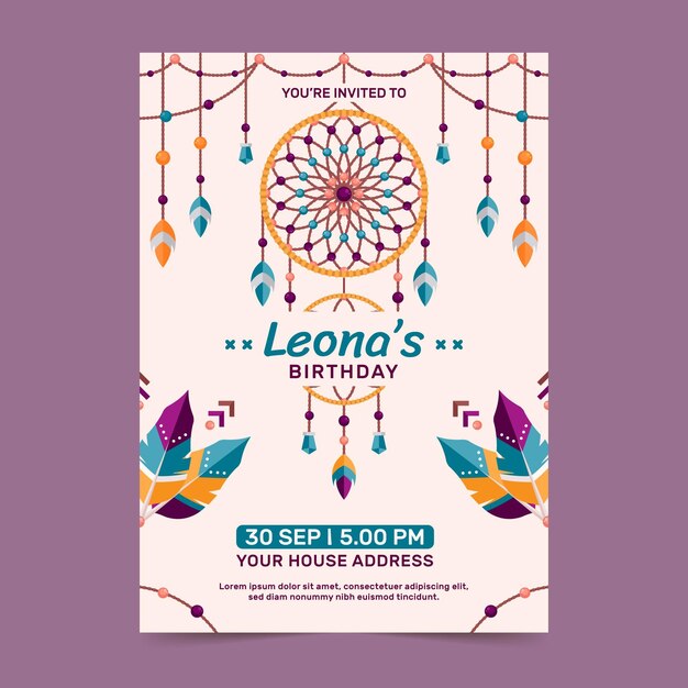 Invitación de cumpleaños boho plana