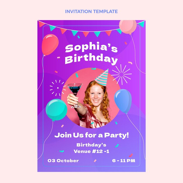 Invitación de cumpleaños colorido degradado