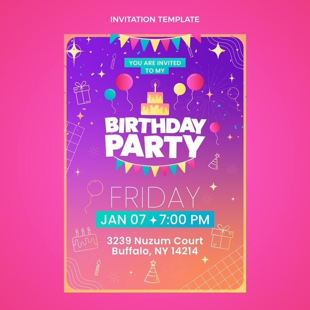 Invitación de cumpleaños colorido degradado