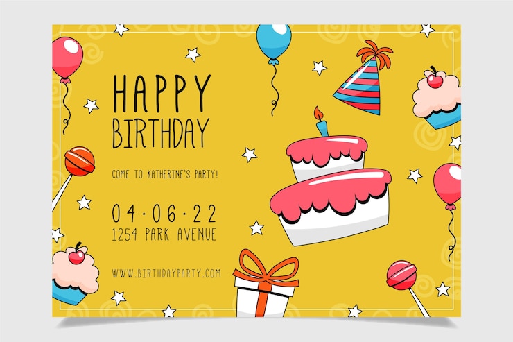 Vector gratuito invitación de cumpleaños dibujada a mano