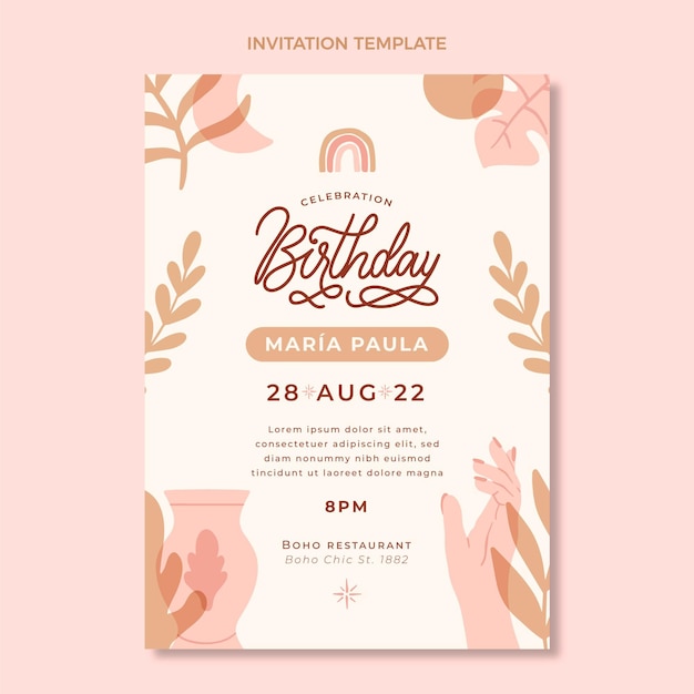 Vector gratuito invitación de cumpleaños dibujada a mano