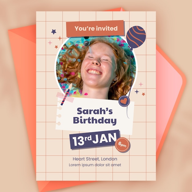 Vector gratuito invitación de cumpleaños dibujada a mano