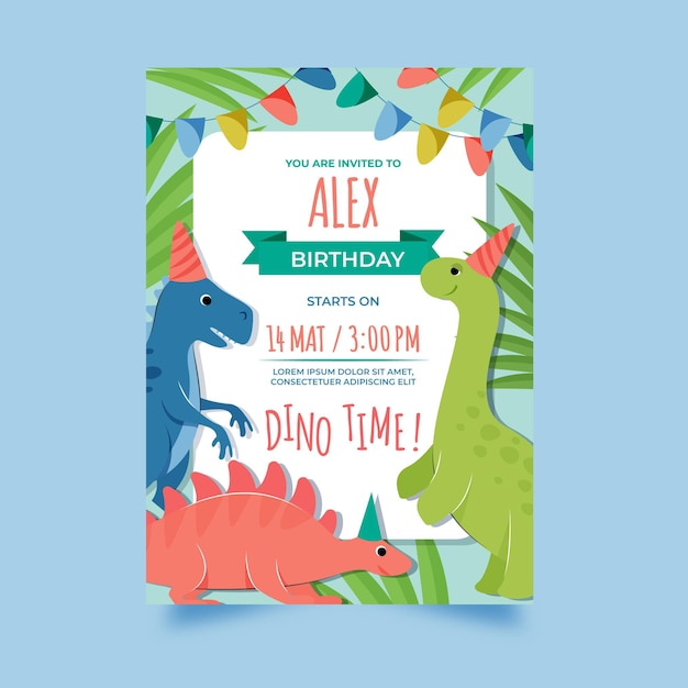 Invitación de cumpleaños de dinosaurio dibujado a mano