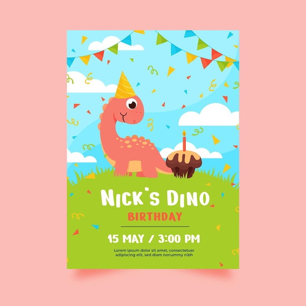 Invitación de cumpleaños de dinosaurio de dibujos animados