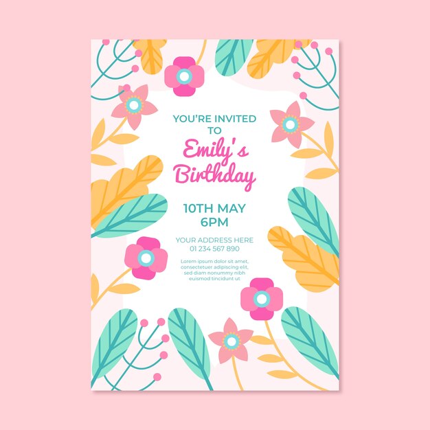 Invitación de cumpleaños de diseño floral