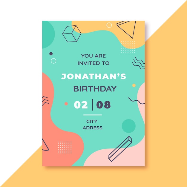 Invitación de cumpleaños diseño de memphis