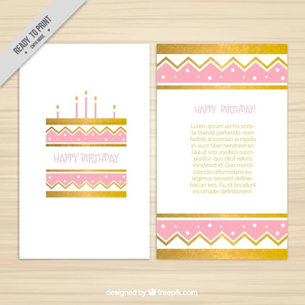 Vector gratuito invitación de cumpleaños dorada y rosa