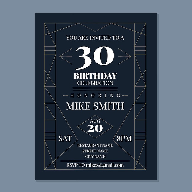 Vector gratuito invitación de cumpleaños elegante