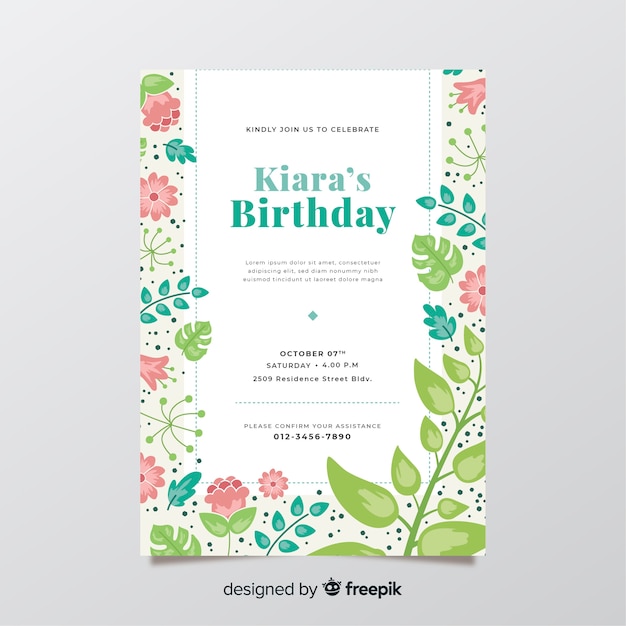 Invitación de cumpleaños floral de plantilla