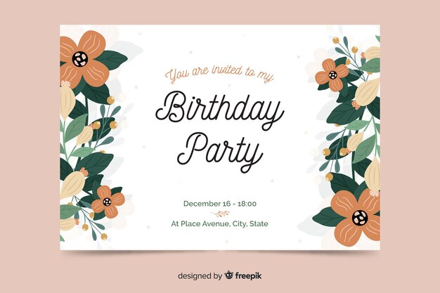 Invitación de cumpleaños floral de plantilla