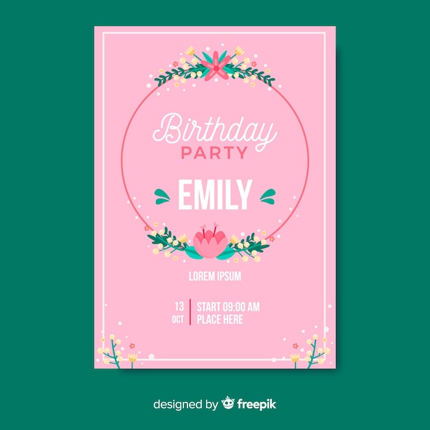 Invitación de cumpleaños floral de plantilla