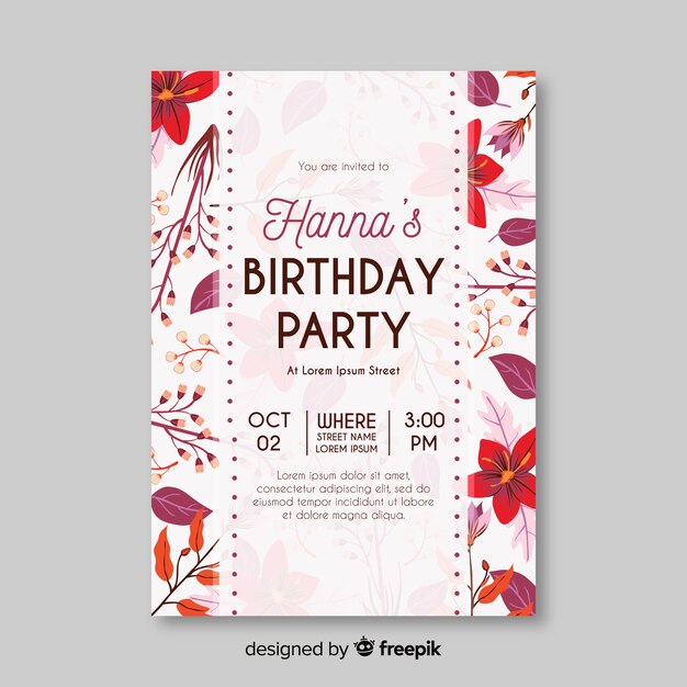 Invitación de cumpleaños floral de plantilla