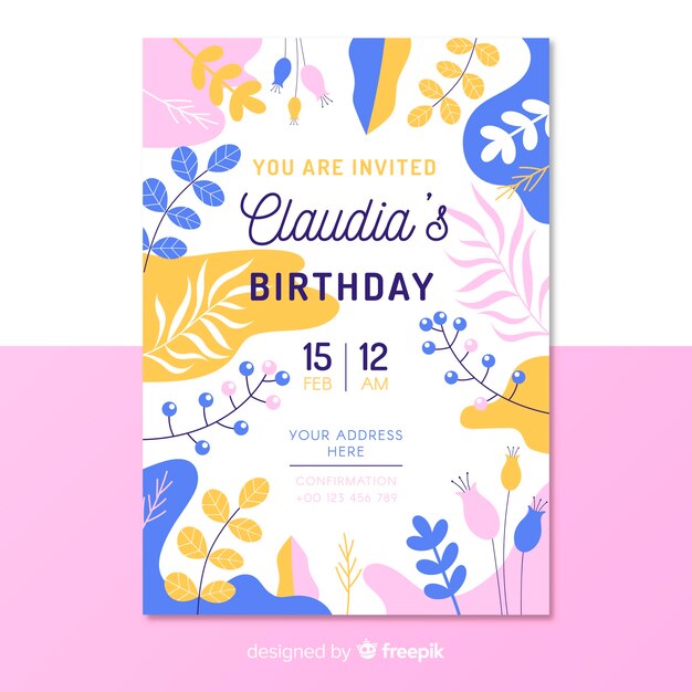 Invitación de cumpleaños floral de plantilla