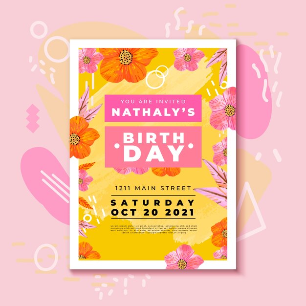 Invitación de cumpleaños con flores de colores