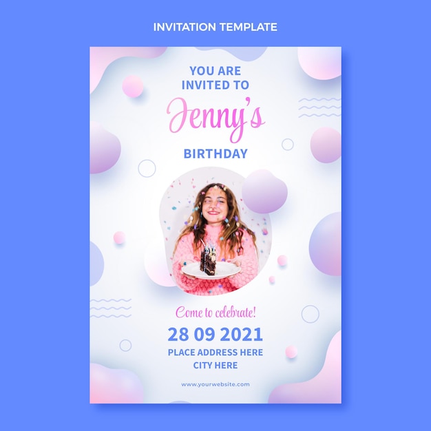 Invitación de cumpleaños fluido abstracto degradado