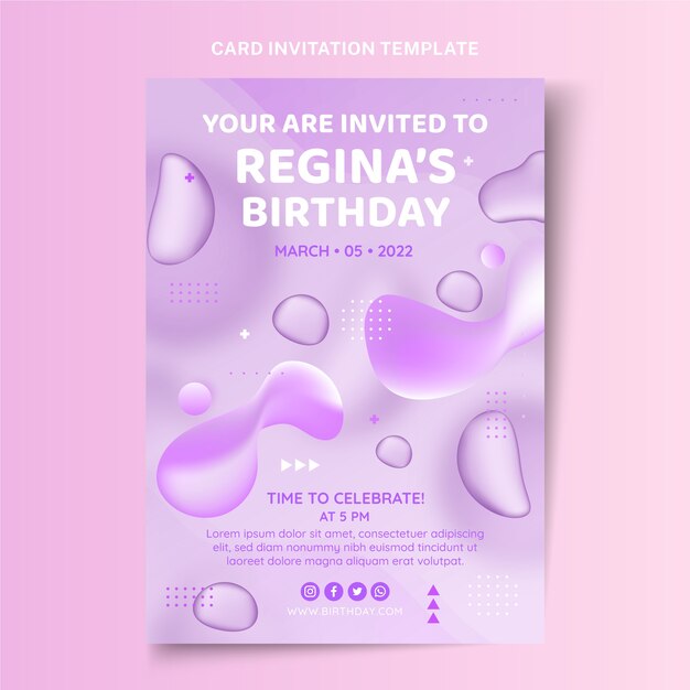Invitación de cumpleaños fluido abstracto degradado
