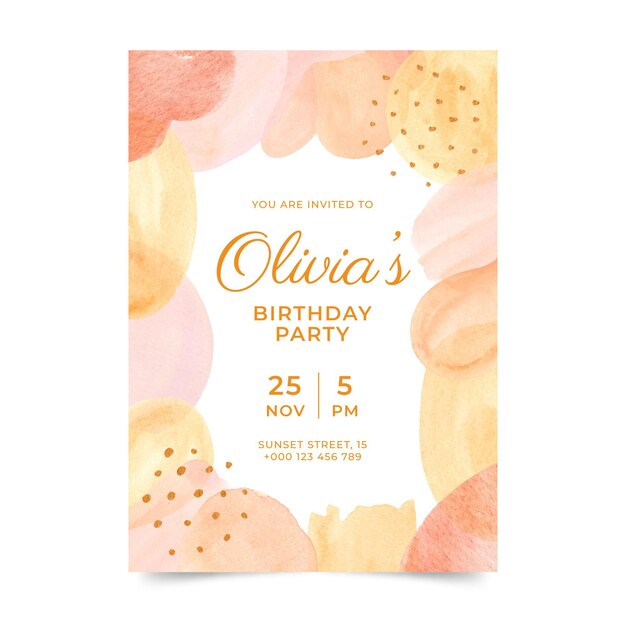 Invitación de cumpleaños de formas abstractas en acuarela
