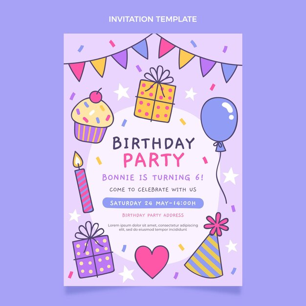 Invitación de cumpleaños infantil dibujada a mano